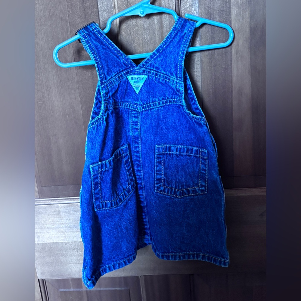 OshKosh B'gosh Blue Denim Overall Dress with Sun and Embroidered Scene - Picture 3 of 4